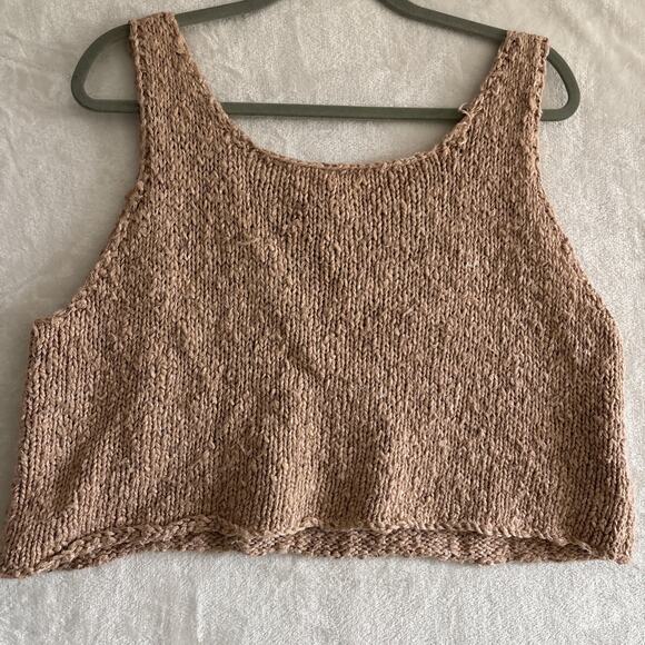 Hand Knit Crop Cami Tank Top Pink Womens L Boho Festival - Picture 7 of 7